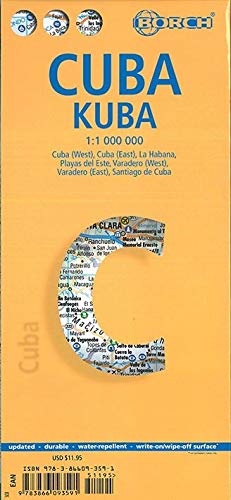 Cuba, mapa de carreteras plastificado. Escala 1:1.000.000. Borch.