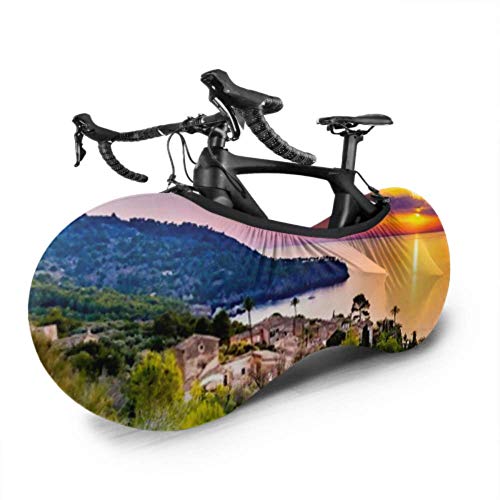Cubierta de rueda de bicicleta Hermosa puesta de sol Costa Mallorca Isla España Antipolvo Bicicleta Bolsa de almacenamiento en interiores Paquete de neumáticos de alta elasticidad lavable y resisten