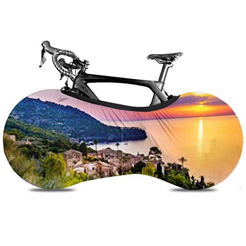 Cubierta de rueda de bicicleta Hermosa puesta de sol Costa Mallorca Isla España Antipolvo Bicicleta Bolsa de almacenamiento en interiores Paquete de neumáticos de alta elasticidad lavable y resisten