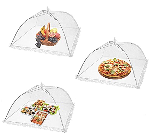 Cubierta Protectora Alimentos,3 PCS Fundas de Comida Alimentos Cubiertas Malla 14 Pulgadas Fresca Cubierta de Comida para Cocina Al Aire Libre Pantalla Carpas Fiestas Picnics Barbacoa Blanco