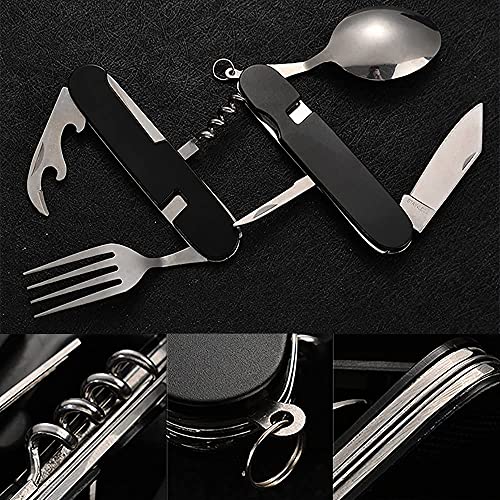Cubiertos para Camping Plegable, Cubiertos Plegables Acero Inoxidable juego de cubiertos de camping cubiertos de viaje Cuchillo tenedor cuchara abridor de vino Para Viajes Supervivencia