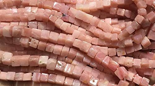 Cuentas naturales de 1 hebra de ópalo rosa de 40,64 cm con forma de cubo, cuentas lisas cuadradas de 4,5 a 6 mm para fabricación de joyas, cuentas sueltas, calidad AAA, forma de cubo Heishi