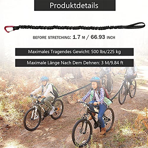 Cuerda de remolque para bicicleta, 3 m, para niños y padres, cuerda elástica con gancho de seguridad, hasta 500 lb/225 kg, apta para niños o adultos de bicicleta de montaña