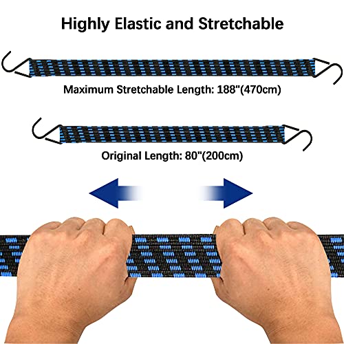 Cuerdas elásticas con Ganchos, 2M Correas elásticas con Ganchos Tensores de Equipaje Juego de 4, Pulpos Elásticos Transporte para Coche, Caravanas, Moto, Maleteros, portaequipajes, Remolques y Lonas