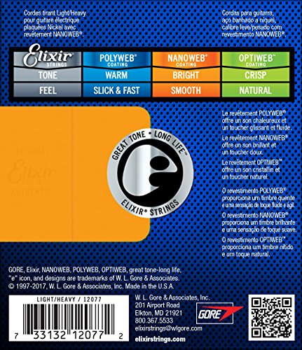 Cuerdas para guitarra eléctrica Elixir Strings con recubrimiento NANOWEB, calibre ligero/pesado (.010-.052)