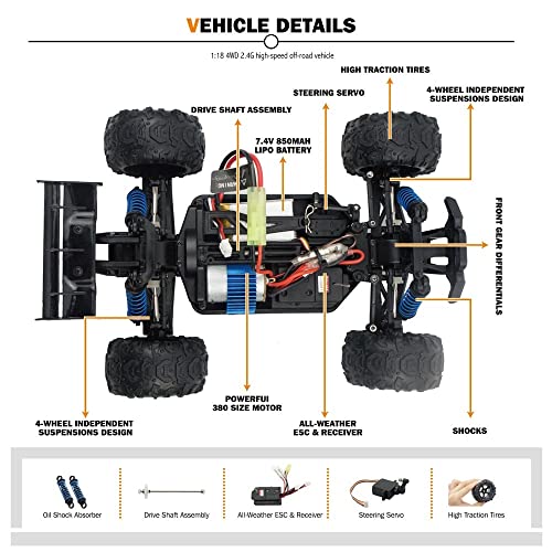 CUIGANGZ Coche de Control Remoto Todoterreno Bigfoot a Escala 1/18, Coche RC de Escalada 4x4 Todo Terreno inalámbrico de 2,4G, vehículo eléctrico 4WD Drift RC, Regalos para niños y Adultos