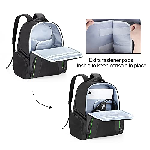 CURMIO Mochilla para Consola de Juegos Compatible con PS5, PS4 and PS4 Pro, Bolsa Consola, Funda Transporte para PS5, Controladores, Juegos y Accesorios, Negro(Sola Bolsa, Diseño de Patentes)