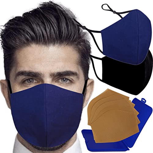 Cussi Mascarillas de Tela Colores Reutilizable Lavable, Pack de 2 Mascarillas Azul y Negro 100% Algodón Higiénica Homologada Certificada BFE 99% Filtros Extra 1x Estuche para Mascarilla