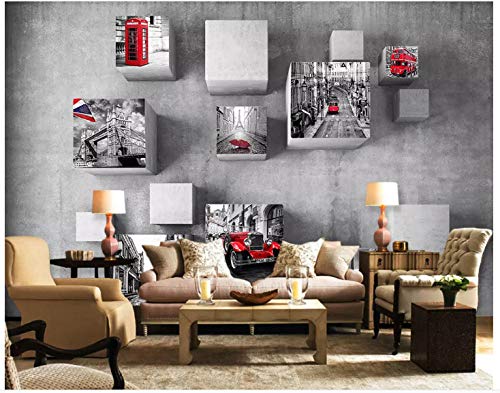 Custom 3d Seamless Mural Stereo Cubes Retro London TV Fondo Pintura de pared Revestimiento de paredesPapel Pintado a papel Fotográfico Fotomural dormitorio-200cm×140cm