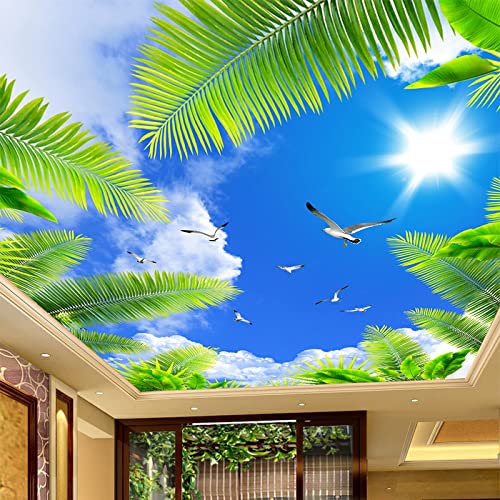 Custom Any Size 3D Wall Mural Techo Photo Wallpapers Blue Sky Sunshine Palm Seabirds 3D Stereo Wallpaper