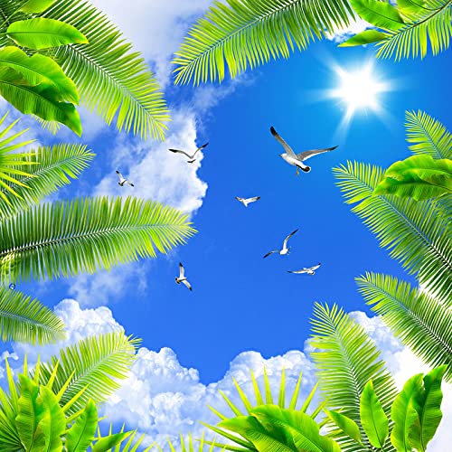 Custom Any Size 3D Wall Mural Techo Photo Wallpapers Blue Sky Sunshine Palm Seabirds 3D Stereo Wallpaper