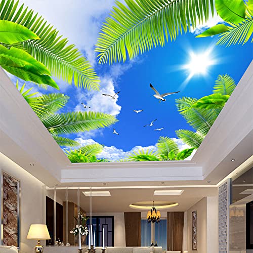Custom Any Size 3D Wall Mural Techo Photo Wallpapers Blue Sky Sunshine Palm Seabirds 3D Stereo Wallpaper