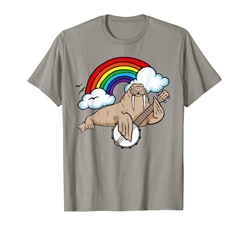 Cute Banjo-Playing Walrus Funny Bluegrass Animal Rainbow Camiseta