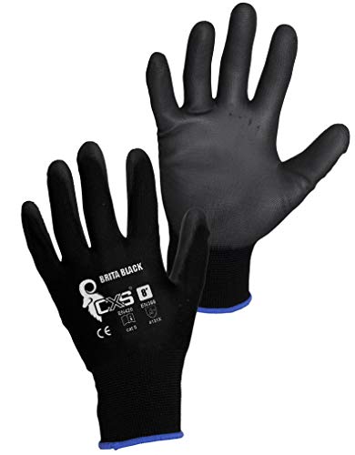 CXS Brita Guantes de trabajo (12 unidades) – Montaje antideslizantes Guantes sin costuras – Muy Cómodos, para reparaciones, industria automovilística, Auto Service, Taller (8, Negro)