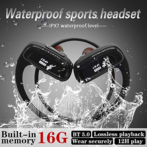 CYBORIS 16GB Memoria incorporada Reproductor de MP3 Auricular Bluetooth Running IPX7 Auriculares estéreo inalámbricos Deportivos Impermeables(Black)