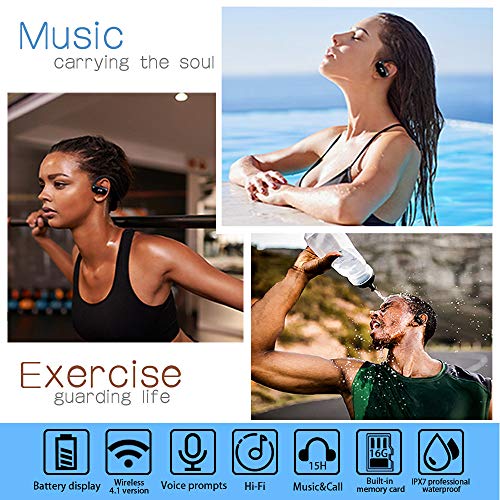 CYBORIS 16GB Memoria incorporada Reproductor de MP3 Auricular Bluetooth Running IPX7 Auriculares estéreo inalámbricos Deportivos Impermeables(Black)