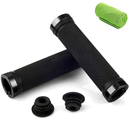 CYchen Puños Bicicleta Ergonomicos Silicona Manillar Espuma Bicis Manillares Manguitos con Fixie Atornillables y Tapones, para Bici de Montaña MTB BMX Scooter (Negro)