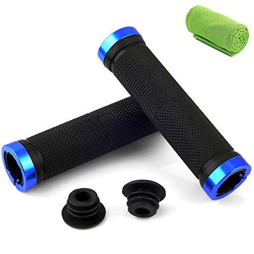 CYchen Puños Bicicleta Ergonomicos Silicona Manillar Espuma Bicis Manillares Manguitos con Fixie Atornillables y Tapones, para Bici de Montaña MTB BMX Scooter (Azul)