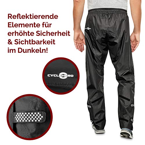 CYCLEHERO Pantalones de lluvia para ciclismo (parte inferior de tamaños) – Pantalones impermeables para hombre con elementos reflectantes – Hombre, Negro , extra-large