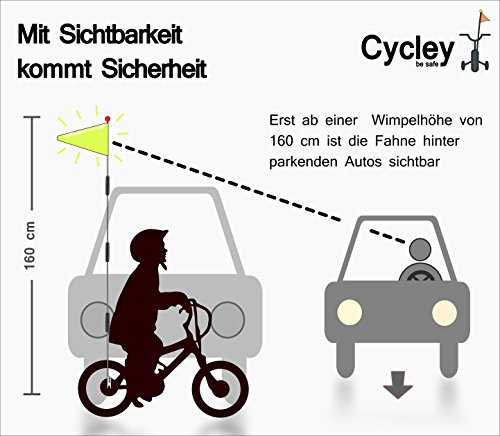 Cycley® | Bicicleta banderín | Seguridad Bandera | bicicleta | variado color | 4 piezas | Longitud 160 cm