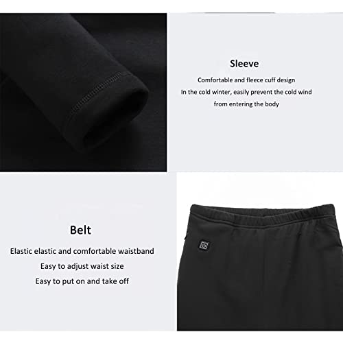 CYzpf Conjunto de Ropa Interior Térmica Térmica USB para Mujer, Forro Polar Largo, Capa Superior Inferior, Capa Base para Hombre, Esquí, Invierno, Cálido, Superior e Inferior,Blackman,M