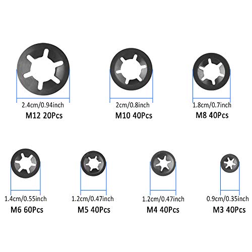 Dadabig 280 Piezas Arandelas de Bloqueo de Presión de Velocidad Clip Quicklock Starlock M3 M4 M5 M6 M8 M10 M12,Juego de Arandelas Interna de Dientes de Acero al Magneso