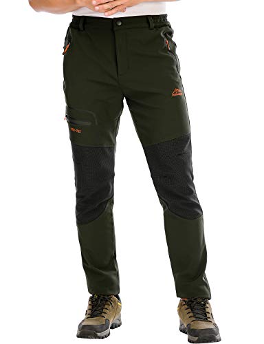 DAFENP Pantalones Trekking Hombre Impermeable Pantalones de Escalada Senderismo Alpinismo Invierno Polar Forrado Aire Libre KZ1662M-ArmyGreen2-L