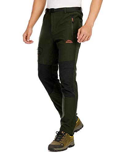 DAFENP Pantalones Trekking Hombre Impermeable Pantalones de Escalada Senderismo Alpinismo Invierno Polar Forrado Aire Libre KZ1662M-ArmyGreen2-L