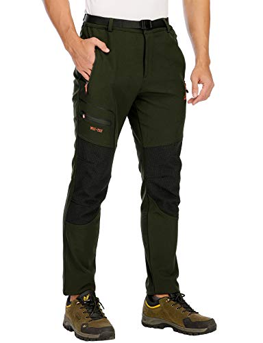 DAFENP Pantalones Trekking Hombre Impermeable Pantalones de Escalada Senderismo Alpinismo Invierno Polar Forrado Aire Libre KZ1662M-ArmyGreen2-L