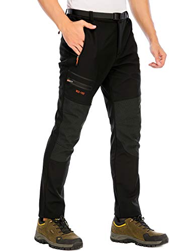 DAFENP Pantalones Trekking Hombre Impermeables Pantalones de Trabajo Termicos Montaña Senderismo Esqui Snowboard Invierno Polar Forrado Aire Libre (Large, A Negro)