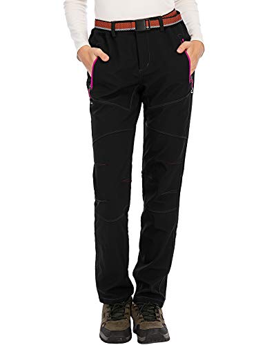 DAFENP Pantalones Trekking Mujer Invierno Impermeables Pantalones Termicos Montaña Senderismo Esqui Nieve Polar Forrado Aire Libre (Small, E Negro)