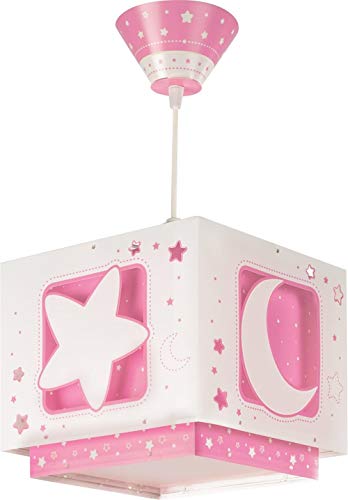 Dalber Moon Light Lámpara de Techo Infantil Luna y Estrellas MoonLight Rosa, 60 W