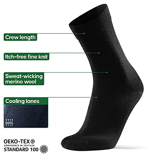 DANISH ENDURANCE Calcetines de Lana Merino 3 Pares (Negro, EU 43-47)