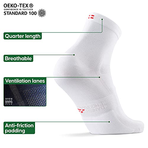 DANISH ENDURANCE Calcetines Deportivos Quarter para Ciclismo 3 pares (Blanco, EU 43-47)