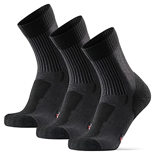 DANISH ENDURANCE Calcetines Ligeros de Senderismo y Trekking de Lana Merino 3 pares (Negro, EU 39-42)