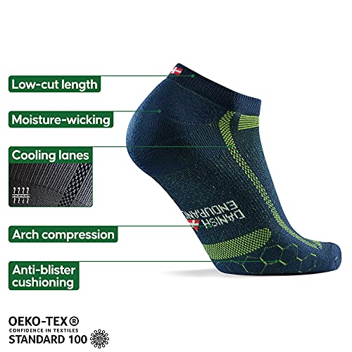 DANISH ENDURANCE Long Distance Low-Cut Running Socks for Men & Women (Multicolor (1x Azul/Amarillo, 1x Gris/Negro, 1x Negro/Gris), 35-38)