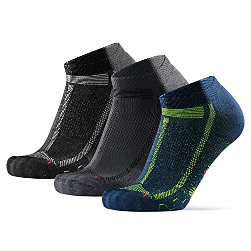 DANISH ENDURANCE Long Distance Low-Cut Running Socks for Men & Women (Multicolor (1x Azul/Amarillo, 1x Gris/Negro, 1x Negro/Gris), 35-38)