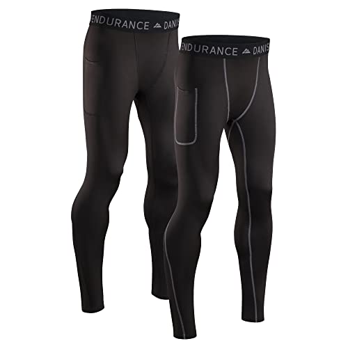 DANISH ENDURANCE Men's Compression Long Tights L Multicolor (1x Black, 1x Black/Grey) 2-Pack