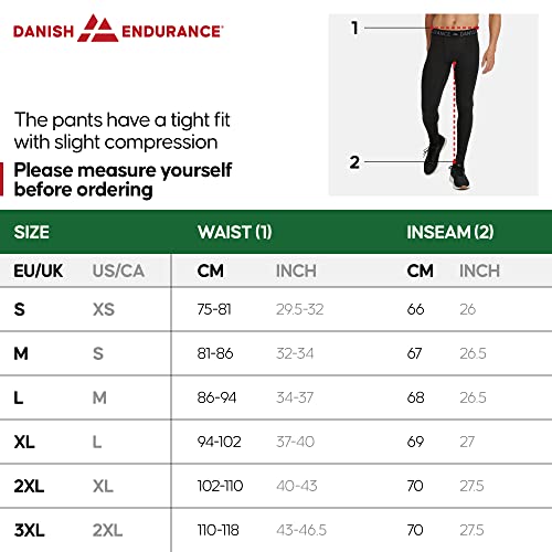 DANISH ENDURANCE Men's Compression Long Tights S Black 2-Pack