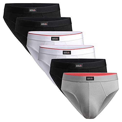 DANISH ENDURANCE Slip para Hombre en Coton Pack de 6 (2 x Negro, 2 x Blanco, 1 x Gris, 1 x Negro/línea roja), Large