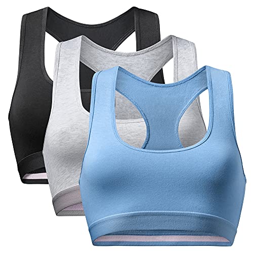 DANISH ENDURANCE Sujetador Mujer en Coton organico Pack de 3 (Multicolor (1 x Negro, 1 x Gris, 1 x Azul), Small)