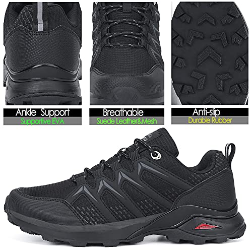 Dannto Zapatillas de Deporte Hombre Zapatos para Correr Aire Libre y Deporte Athletic Cordones Zapatillas De Running Trail Tenis Basket Respirable Gimnasio（Negro-B,42