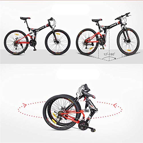 Dapang Bicicleta de montaña MTB Plegable de Doble suspensión, Cuadro de Acero de 26", Guardabarros Delantero y Trasero de 24 velocidades Freno de Disco mecánico Delantero y Trasero,2,24"