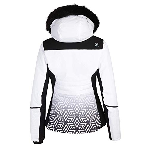 Dare 2b Iceglaze Waterproof & Breathable High Loft Insulated Faux Fur Hooded Ski & Snowboard Jacket with Detachable Snowskirt and Headphone Port Chaquetas aislantes Impermeables, Mujer, Blanco, 16