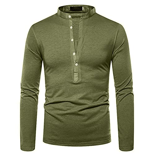 Dasongff - Camisa de manga larga para hombre, cuello en V, botones, corte regular, camiseta deportiva de manga larga, fina, básica, para negocios, fitness, ligera, transpirable