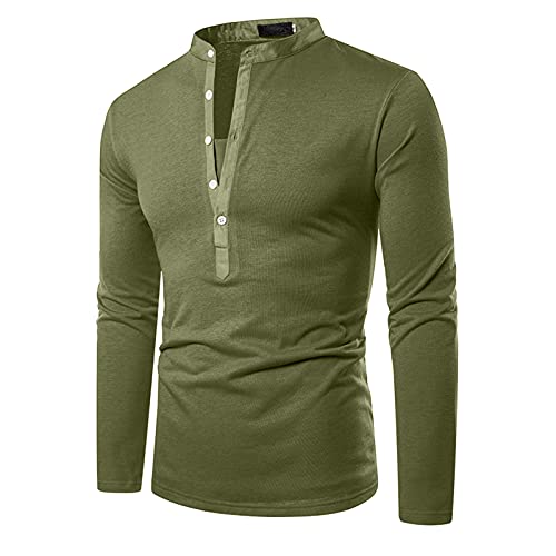 Dasongff - Camisa de manga larga para hombre, cuello en V, botones, corte regular, camiseta deportiva de manga larga, fina, básica, para negocios, fitness, ligera, transpirable