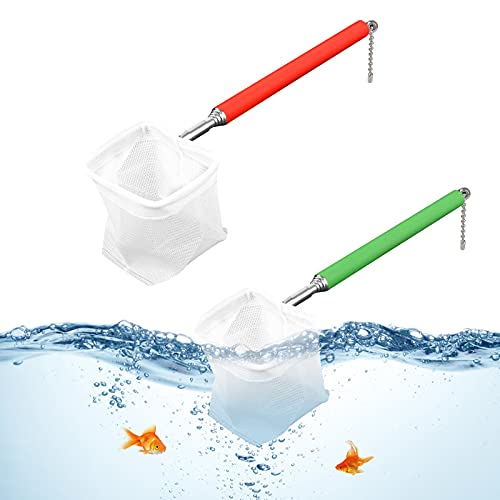 Dasyusuo 2 Pcs Redes de Peces de Acuario Pequeña Red de Acuario con Mango Largo con Mango Extensible de 19-54 cm de Largo,para Pecera Todos los Animales Acuáticos (Aleatorio Color)