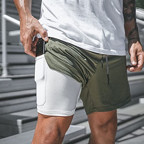 Davicher Pantalón Corto para Hombre Pantalones Cortos Deportivos para Correr 2 en 1 con Forro de Bolsillo Incorporado Fitness Shorts Deportivos para Hombres Pantalones Cortos de Gimnasio