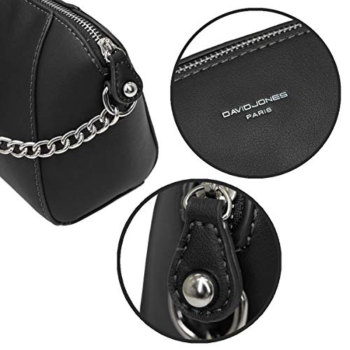 David Jones - Pequeño Bolso Bandolera Mujer - Bolsos de Hombro Cruzados Cadena Cuero PU - Mensajero Clutch Embrague Noche - Messenger Crossbody Bag - Pochette Piel Cremallera Elegante - Negro