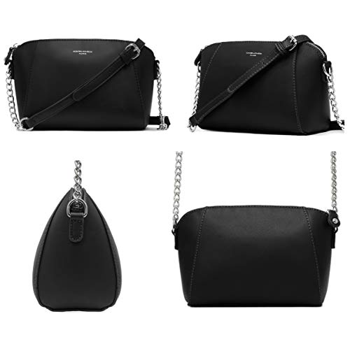 David Jones - Pequeño Bolso Bandolera Mujer - Bolsos de Hombro Cruzados Cadena Cuero PU - Mensajero Clutch Embrague Noche - Messenger Crossbody Bag - Pochette Piel Cremallera Elegante - Negro